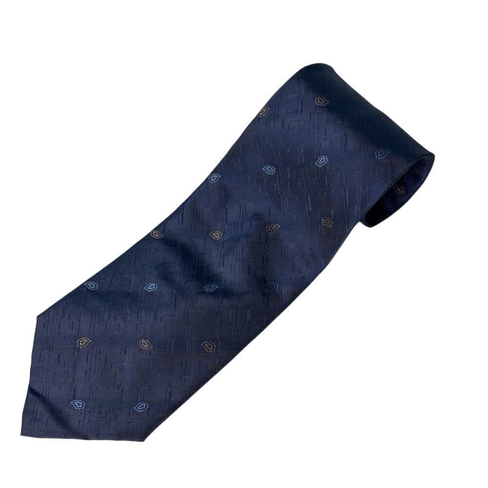 Consenso Uomo Hand Sewn Silk Tie Navy Blue Mini Paisley Embroided Print